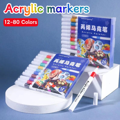 Acrylic Marker 12-80 Colors Pen Set for Draw Sketching Paint Art Markers Graffiti Stone Ceramic Glass Wood DIY Crafts Supplies - ZOOMNSTORE
