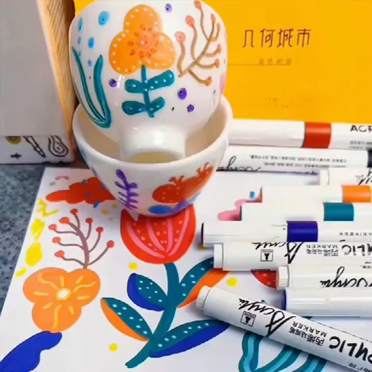 Acrylic Marker 12-80 Colors Pen Set for Draw Sketching Paint Art Markers Graffiti Stone Ceramic Glass Wood DIY Crafts Supplies - ZOOMNSTORE