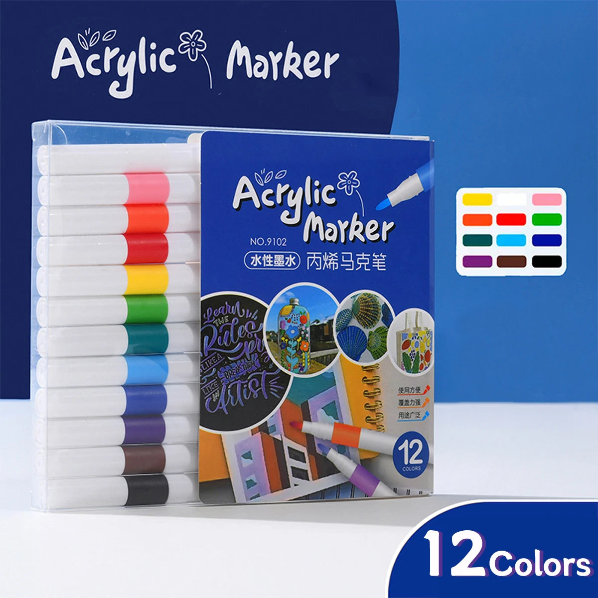 Acrylic Marker 12-80 Colors Pen Set for Draw Sketching Paint Art Markers Graffiti Stone Ceramic Glass Wood DIY Crafts Supplies - ZOOMNSTORE