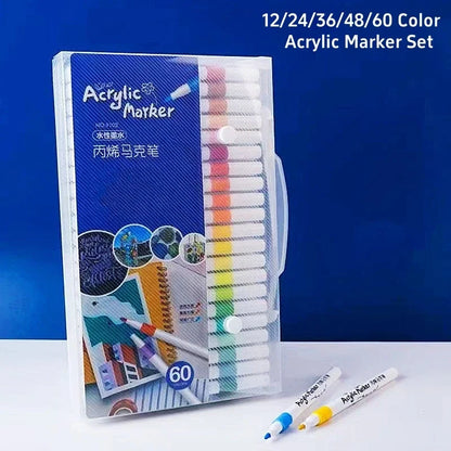 12-60 Colors Acrylic Markers Pen Set Paint Art Marker Soft Tip Pen for Children Stone Paint Ceramic Glass Wood Fabric Painting - ZOOMNSTORE