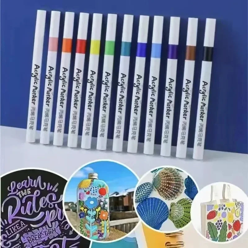 12-60 Colors Acrylic Markers Pen Set Paint Art Marker Soft Tip Pen for Children Stone Paint Ceramic Glass Wood Fabric Painting - ZOOMNSTORE