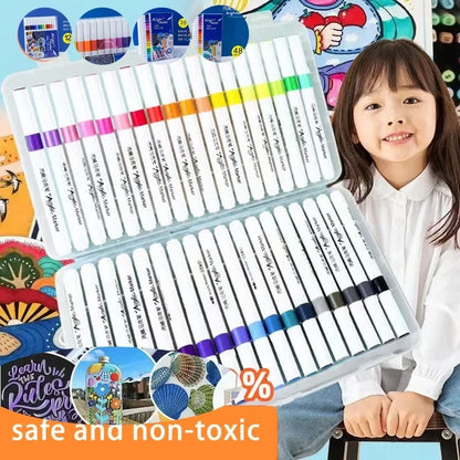 12-60 Colors Acrylic Markers Pen Set Paint Art Marker Soft Tip Pen for Children Stone Paint Ceramic Glass Wood Fabric Painting - ZOOMNSTORE