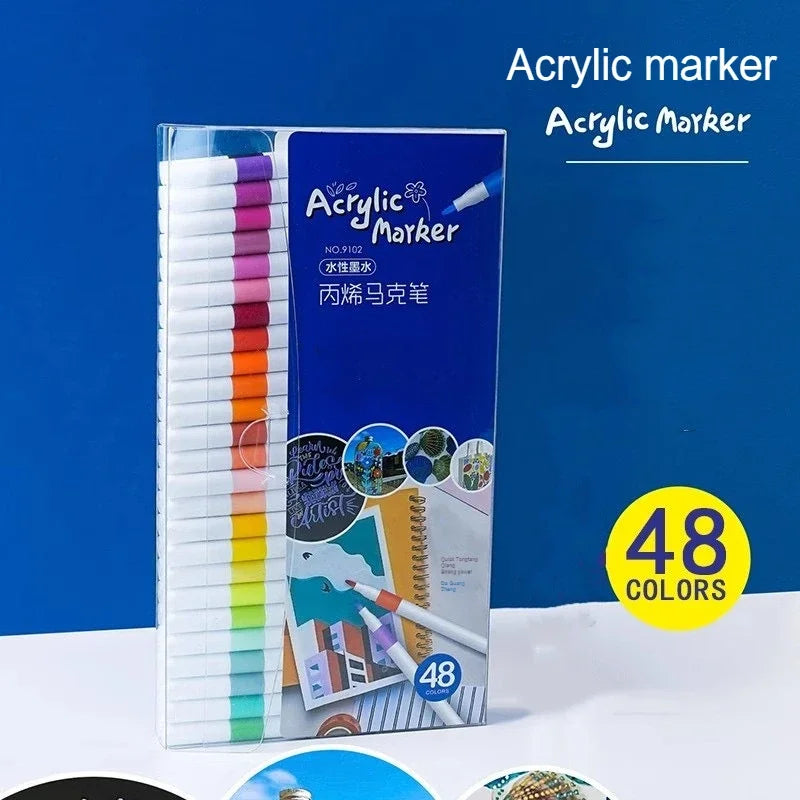 12-60 Colors Acrylic Markers Pen Set Paint Art Marker Soft Tip Pen for Children Stone Paint Ceramic Glass Wood Fabric Painting - ZOOMNSTORE