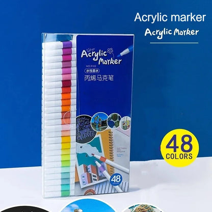 12-60 Colors Acrylic Markers Pen Set Paint Art Marker Soft Tip Pen for Children Stone Paint Ceramic Glass Wood Fabric Painting - ZOOMNSTORE
