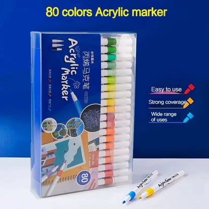 12-60 Colors Acrylic Markers Pen Set Paint Art Marker Soft Tip Pen for Children Stone Paint Ceramic Glass Wood Fabric Painting - ZOOMNSTORE
