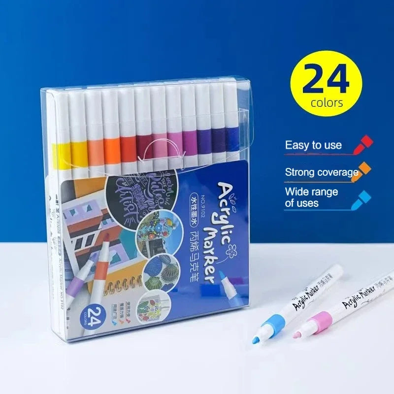 12-60 Colors Acrylic Markers Pen Set Paint Art Marker Soft Tip Pen for Children Stone Paint Ceramic Glass Wood Fabric Painting - ZOOMNSTORE