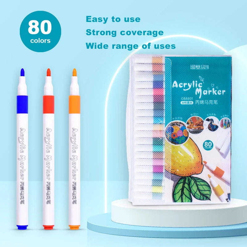 12-60 Colors Acrylic Markers Pen Set Paint Art Marker Soft Tip Pen for Children Stone Paint Ceramic Glass Wood Fabric Painting - ZOOMNSTORE