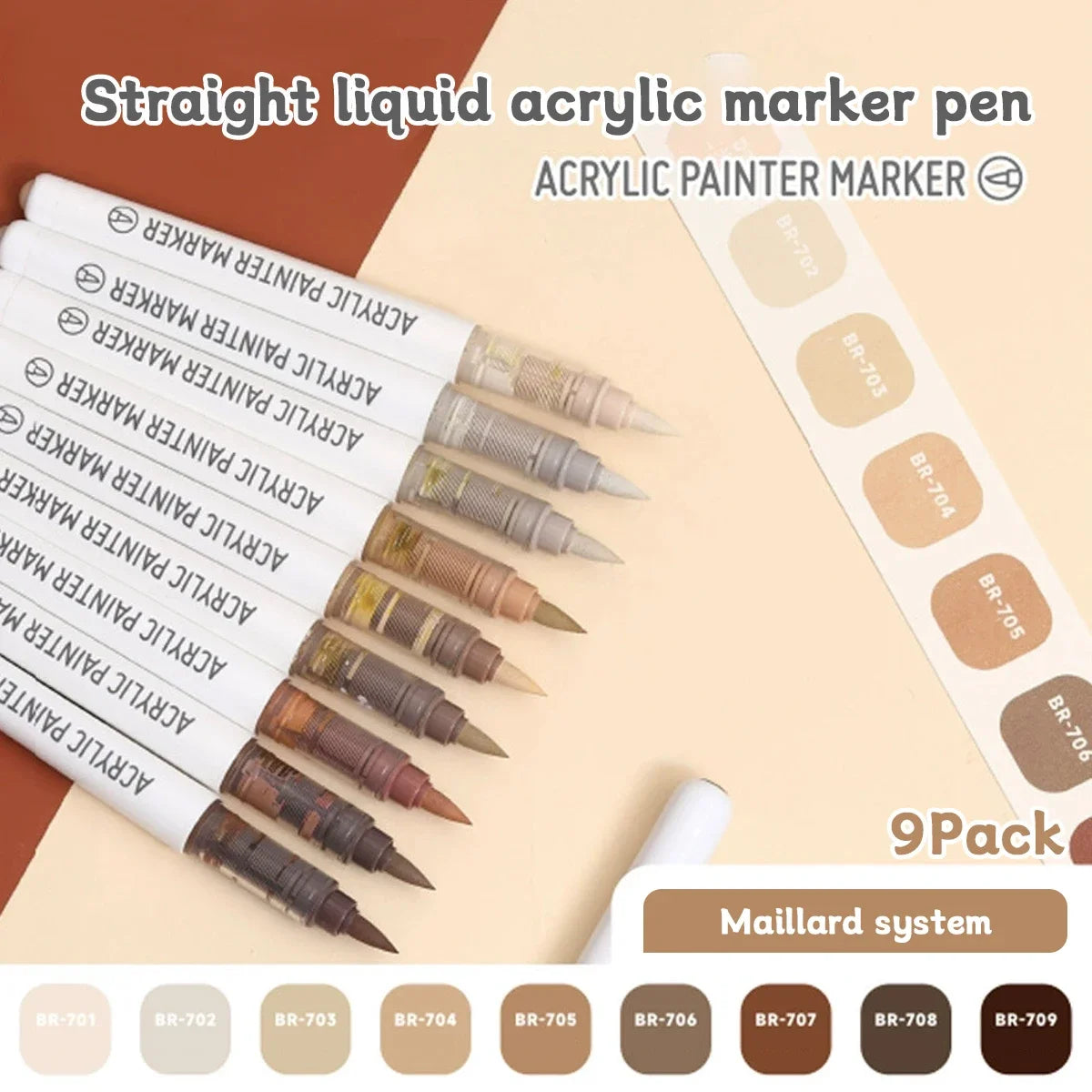 Acrylic Marker Set - 9pcs Mixed Color Art Pens for Kids Rock Painting DIY Crafts - ZOOMNSTORE