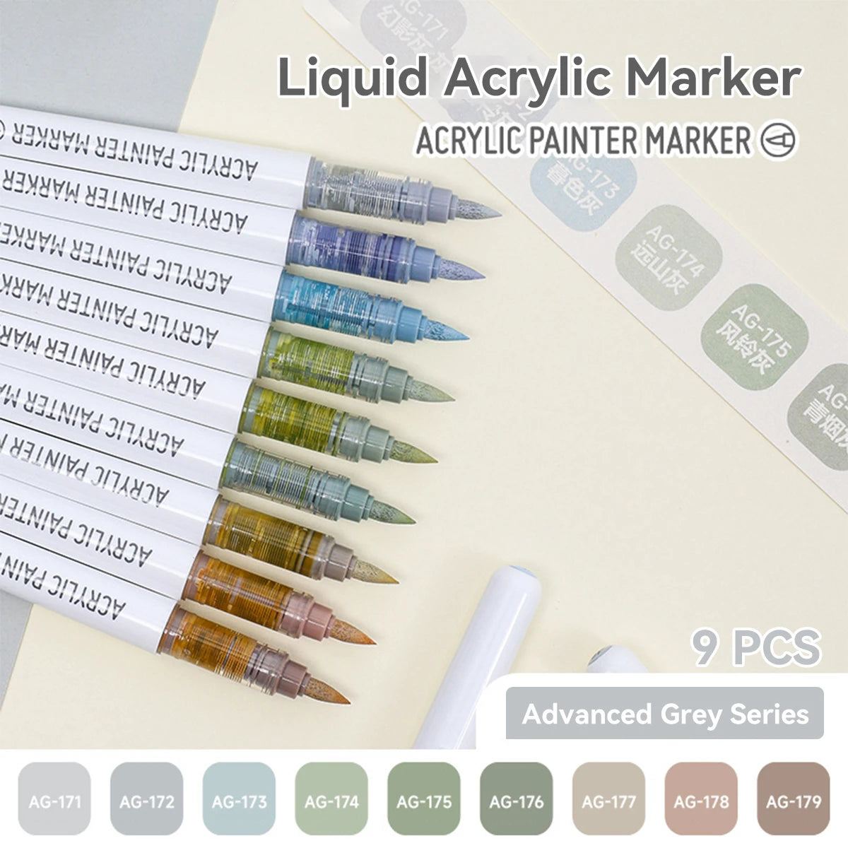Acrylic Marker Set - 9pcs Mixed Color Art Pens for Kids Rock Painting DIY Crafts - ZOOMNSTORE