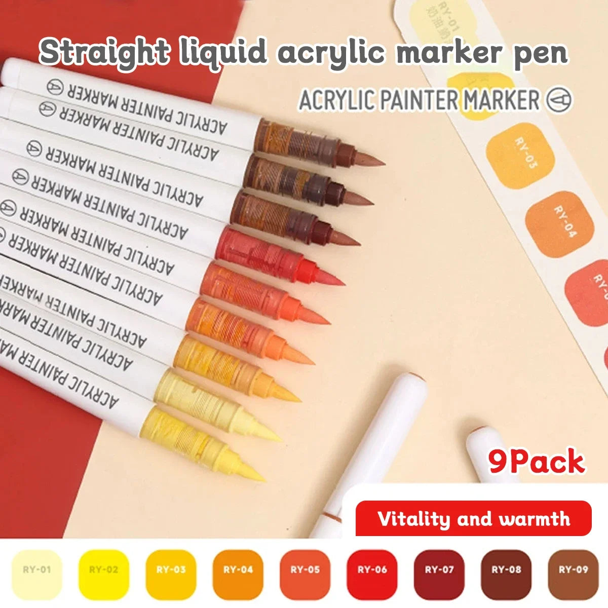 Acrylic Marker Set - 9pcs Mixed Color Art Pens for Kids Rock Painting DIY Crafts - ZOOMNSTORE