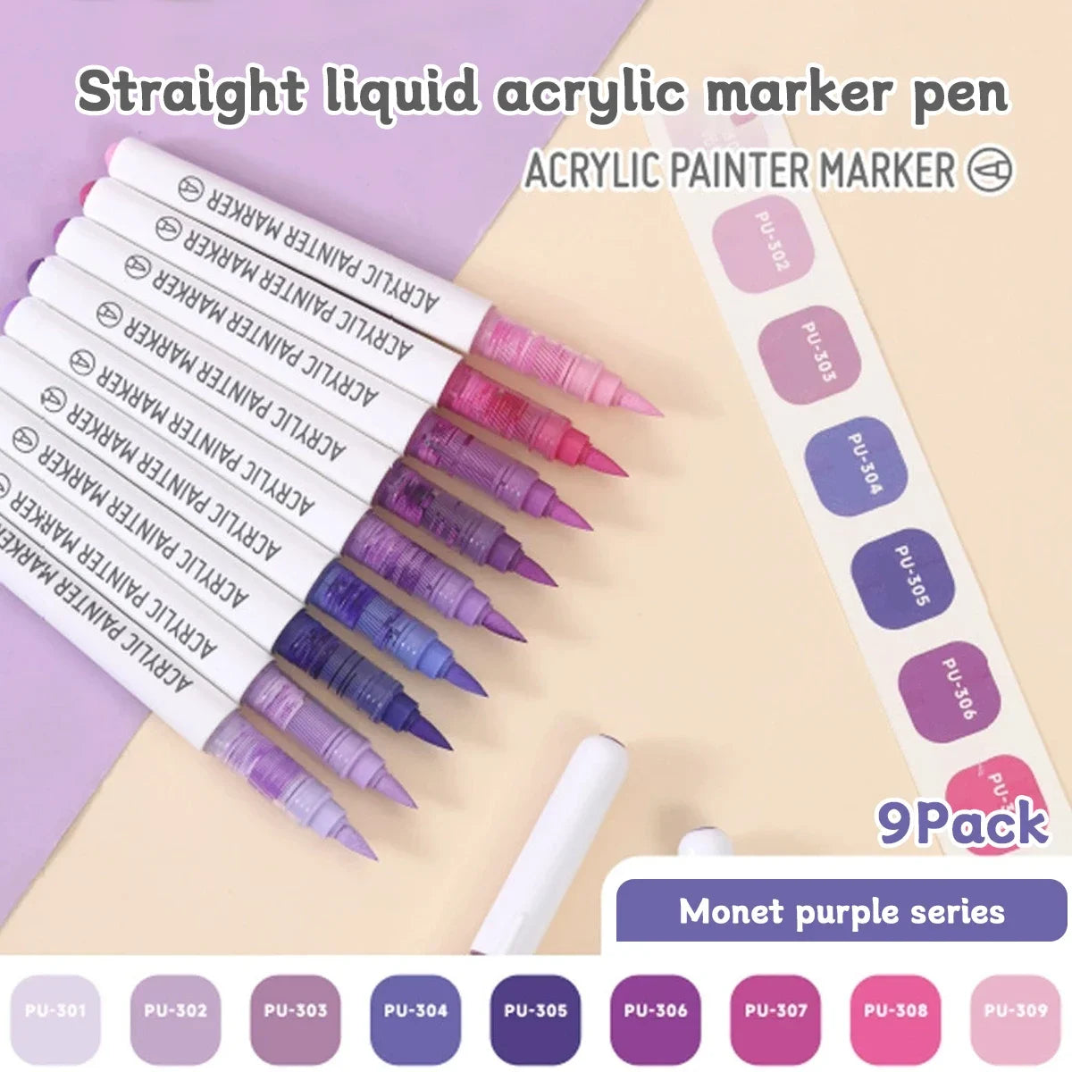 Acrylic Marker Set - 9pcs Mixed Color Art Pens for Kids Rock Painting DIY Crafts - ZOOMNSTORE