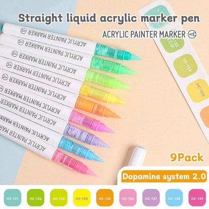 Acrylic Marker Set - 9pcs Mixed Color Art Pens for Kids Rock Painting DIY Crafts - ZOOMNSTORE
