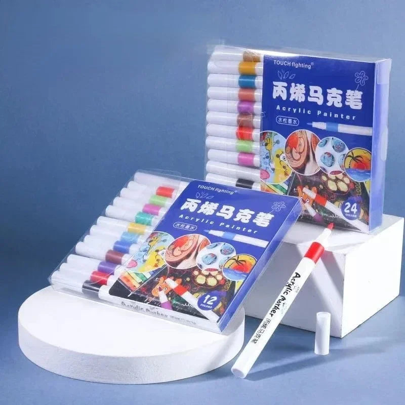 12-60 Colors Acrylic Markers Pen Set Paint Art Marker Soft Tip Pen for Children Stone Paint Ceramic Glass Wood Fabric Painting - ZOOMNSTORE