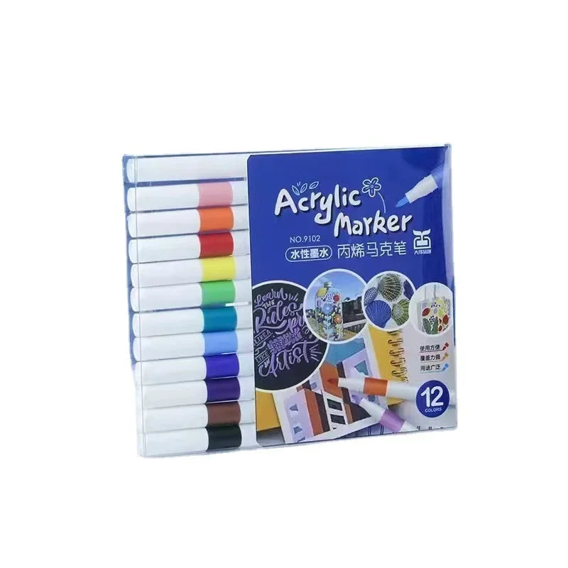 12-60 Colors Acrylic Markers Pen Set Paint Art Marker Soft Tip Pen for Children Stone Paint Ceramic Glass Wood Fabric Painting - ZOOMNSTORE