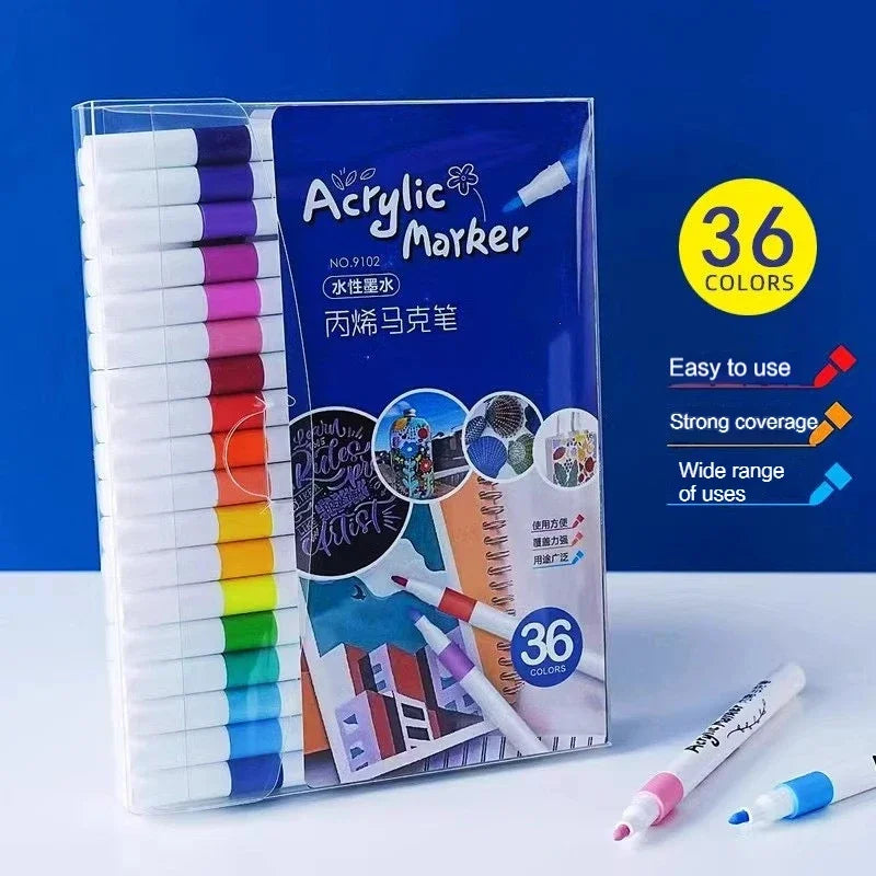 12-60 Colors Acrylic Markers Pen Set Paint Art Marker Soft Tip Pen for Children Stone Paint Ceramic Glass Wood Fabric Painting - ZOOMNSTORE