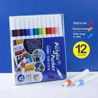 12-60 Colors Acrylic Markers Pen Set Paint Art Marker Soft Tip Pen for Children Stone Paint Ceramic Glass Wood Fabric Painting - ZOOMNSTORE