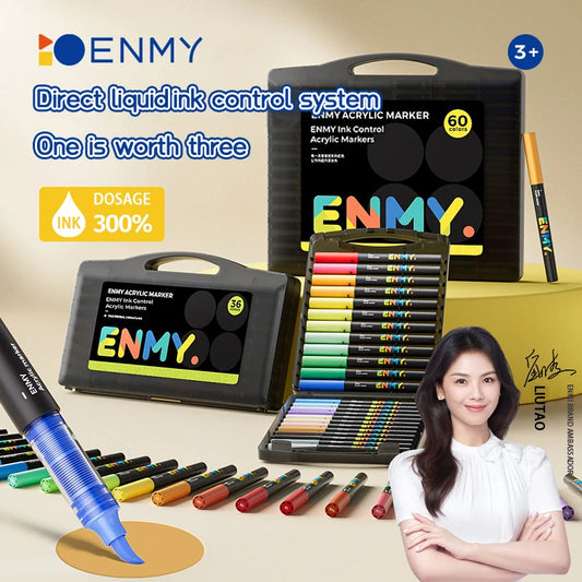 ENMY Acrylic Paint Markers Pen Soft Head Direct Liquid Graffiti Painting QuickDry Pigments Art Supplies for Felt - ZOOMNSTORE
