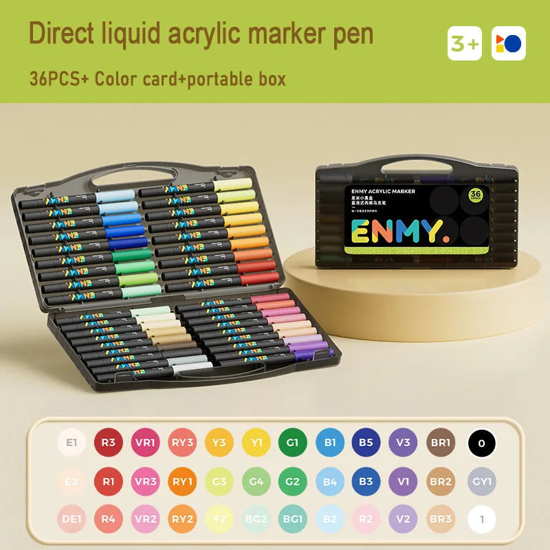 ENMY Acrylic Paint Markers Pen Soft Head Direct Liquid Graffiti Painting QuickDry Pigments Art Supplies for Felt - ZOOMNSTORE
