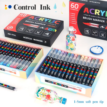 12-168 Colors Acrylic Paint Pen Marker Brush Tip Paint Marker For Rock Painting Wood Canvas Stone Christmas Gift DIY Craft - ZOOMNSTORE