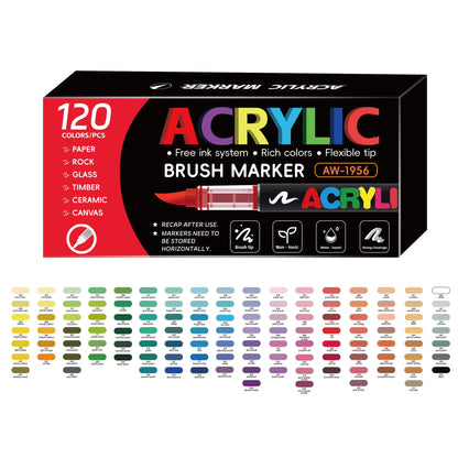 12-168 Colors Acrylic Paint Pen Marker Brush Tip Paint Marker For Rock Painting Wood Canvas Stone Christmas Gift DIY Craft - ZOOMNSTORE