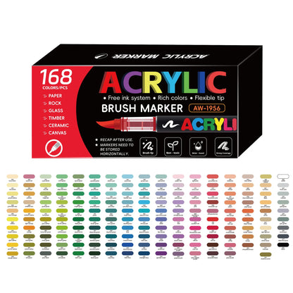 12-168 Colors Acrylic Paint Pen Marker Brush Tip Paint Marker For Rock Painting Wood Canvas Stone Christmas Gift DIY Craft - ZOOMNSTORE