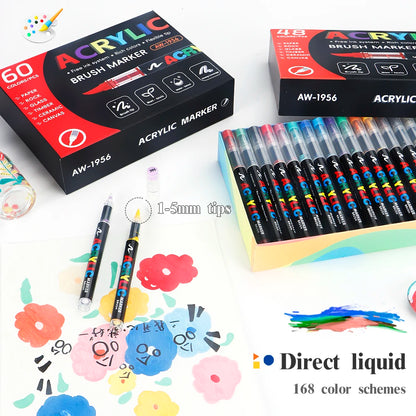 12-168 Colors Acrylic Paint Pen Marker Brush Tip Paint Marker For Rock Painting Wood Canvas Stone Christmas Gift DIY Craft - ZOOMNSTORE