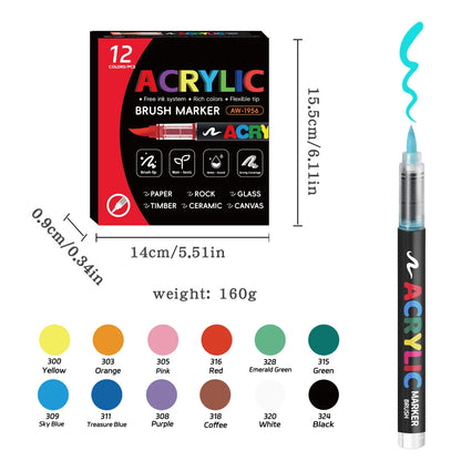 12-168 Colors Acrylic Paint Pen Marker Brush Tip Paint Marker For Rock Painting Wood Canvas Stone Christmas Gift DIY Craft - ZOOMNSTORE