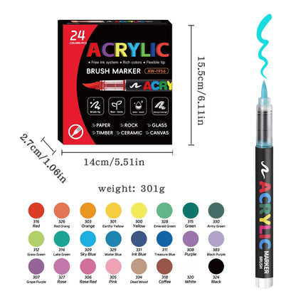 12-168 Colors Acrylic Paint Pen Marker Brush Tip Paint Marker For Rock Painting Wood Canvas Stone Christmas Gift DIY Craft - ZOOMNSTORE