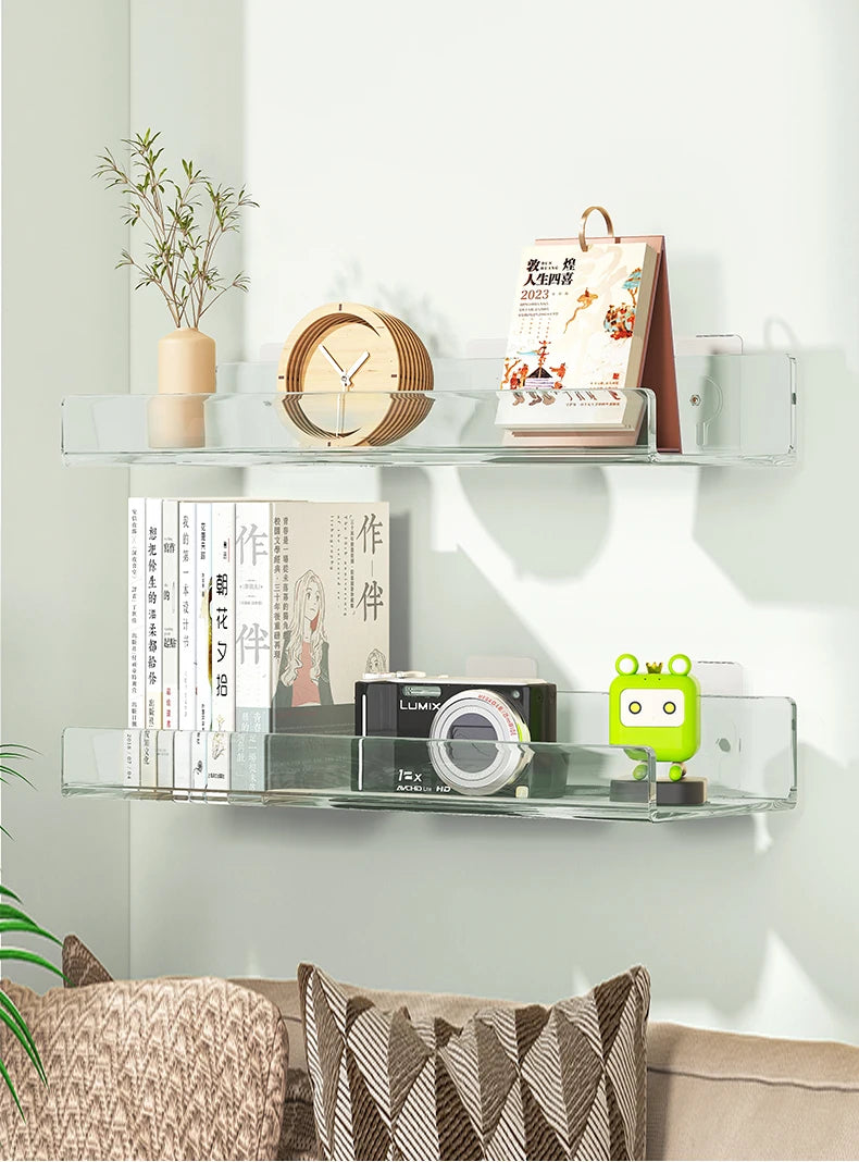 Acrylic Wall Storage Rack - No Drill Bathroom  Kitchen Organizer with Strong Adhesive - ZOOMNSTORE