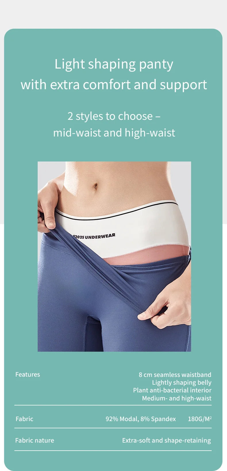 52025 Women's High-Waist & Mid-Waist Briefs – Ultra-Soft Modal Panties with Gentle Shaping, Silky Feel and Barely-There Comfort