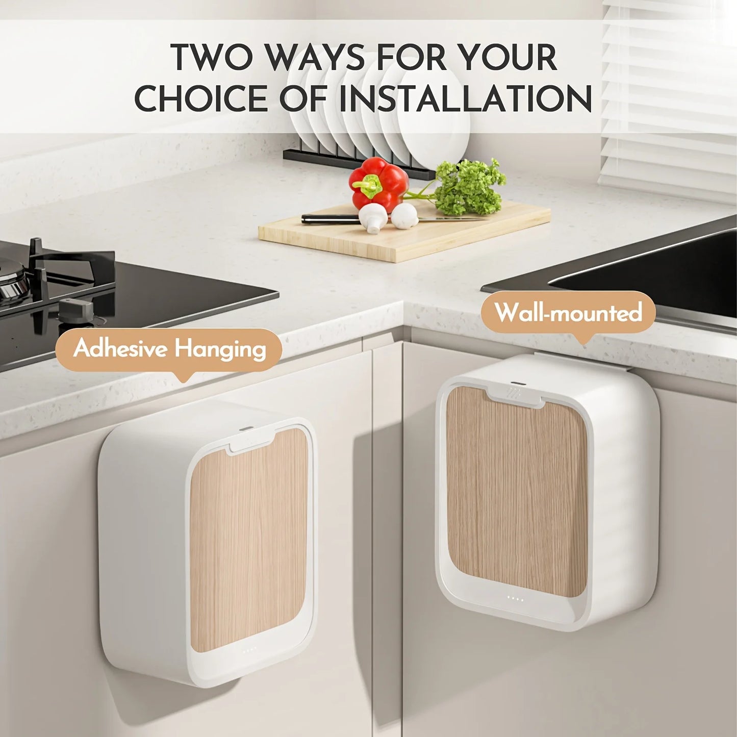 Motion Sensor Wall-Mounted Trash Can - Smart Kitchen Waste Bin with Lid for Cabinet Door
