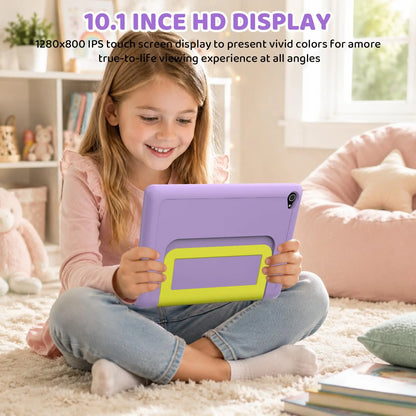 BUFO Kids Tablet 10.1 Inch Five Core Processor 24GB(3+21) RAM 64GB ROM Android 16 IPS HD Display 6000mAh Battery Parental Control Dual Camera TF 1TB Expand WiFi Children Learning Gaming Tablet Only Tablet