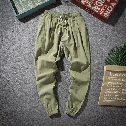 Cotton Linen Harem Pants Men Solid Elastic Waist Streetwear Joggers 2022 New Baggy Drop-crotch Pants Casual Trousers Men Running