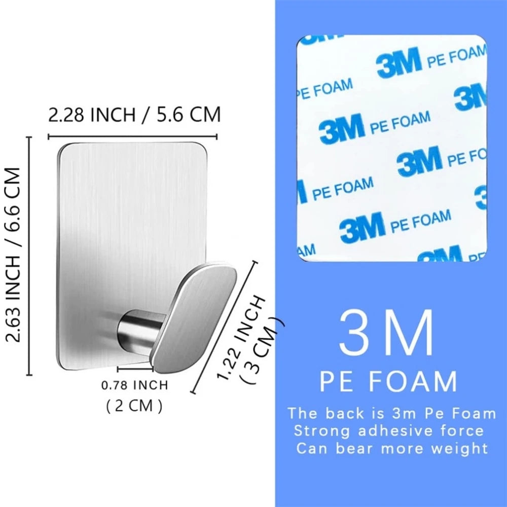 Heavy Duty Wall Hooks - Stainless Steel Adhesive Towel  Clothes Hangers for Bathroom  Kitchen - ZOOMNSTORE