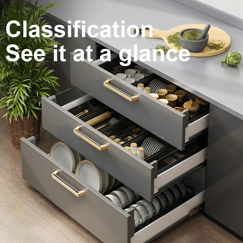 Kitchen Adjustable Dish Rack Under Cabinet Drawer Spoon Chopstick Storage Holder Retractable Spacing Drying Disc Shelf Organizer - ZOOMNSTORE