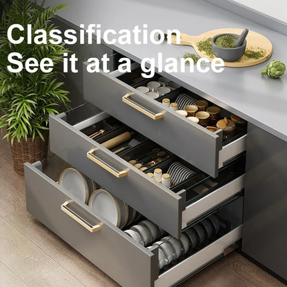 Kitchen Adjustable Dish Rack Under Cabinet Drawer Spoon Chopstick Storage Holder Retractable Spacing Drying Disc Shelf Organizer - ZOOMNSTORE