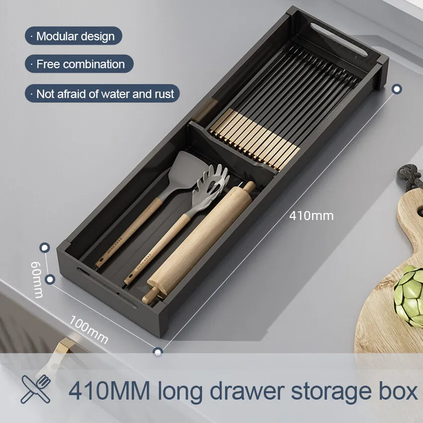 Kitchen Adjustable Dish Rack Under Cabinet Drawer Spoon Chopstick Storage Holder Retractable Spacing Drying Disc Shelf Organizer - ZOOMNSTORE