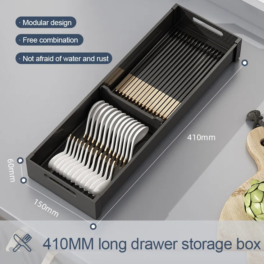 Kitchen Adjustable Dish Rack Under Cabinet Drawer Spoon Chopstick Storage Holder Retractable Spacing Drying Disc Shelf Organizer - ZOOMNSTORE