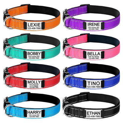 Personalized Adjustable Reflective Dog Collar with Engraved ID Tag - Luminous Nylon Design - ZOOMNSTORE