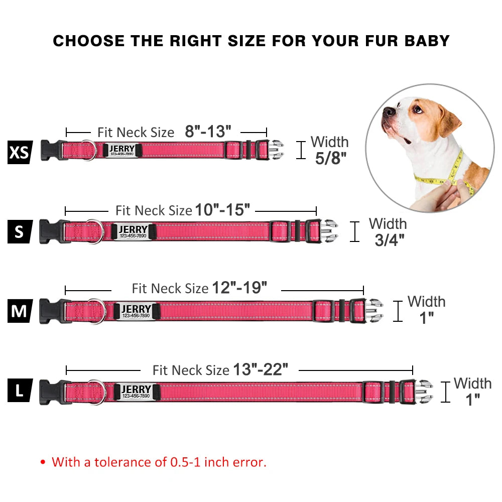 Personalized Adjustable Reflective Dog Collar with Engraved ID Tag - Luminous Nylon Design - ZOOMNSTORE