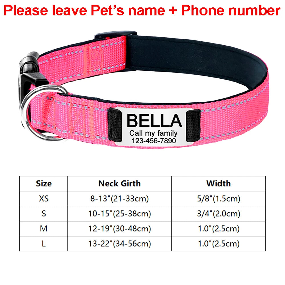 Personalized Adjustable Reflective Dog Collar with Engraved ID Tag - Luminous Nylon Design - ZOOMNSTORE