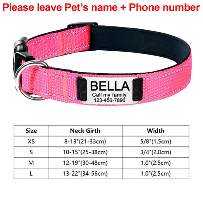 Personalized Adjustable Reflective Dog Collar with Engraved ID Tag - Luminous Nylon Design - ZOOMNSTORE