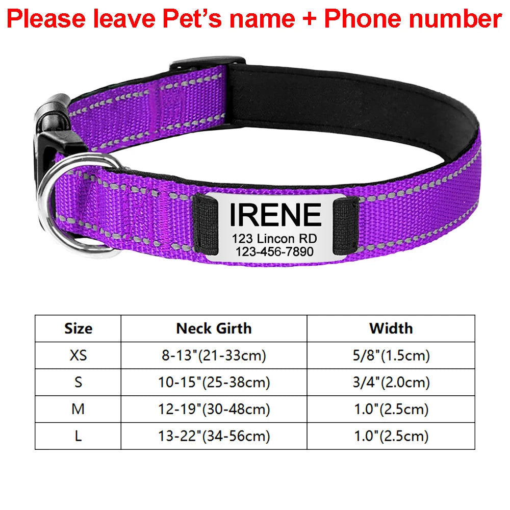 Personalized Adjustable Reflective Dog Collar with Engraved ID Tag - Luminous Nylon Design - ZOOMNSTORE