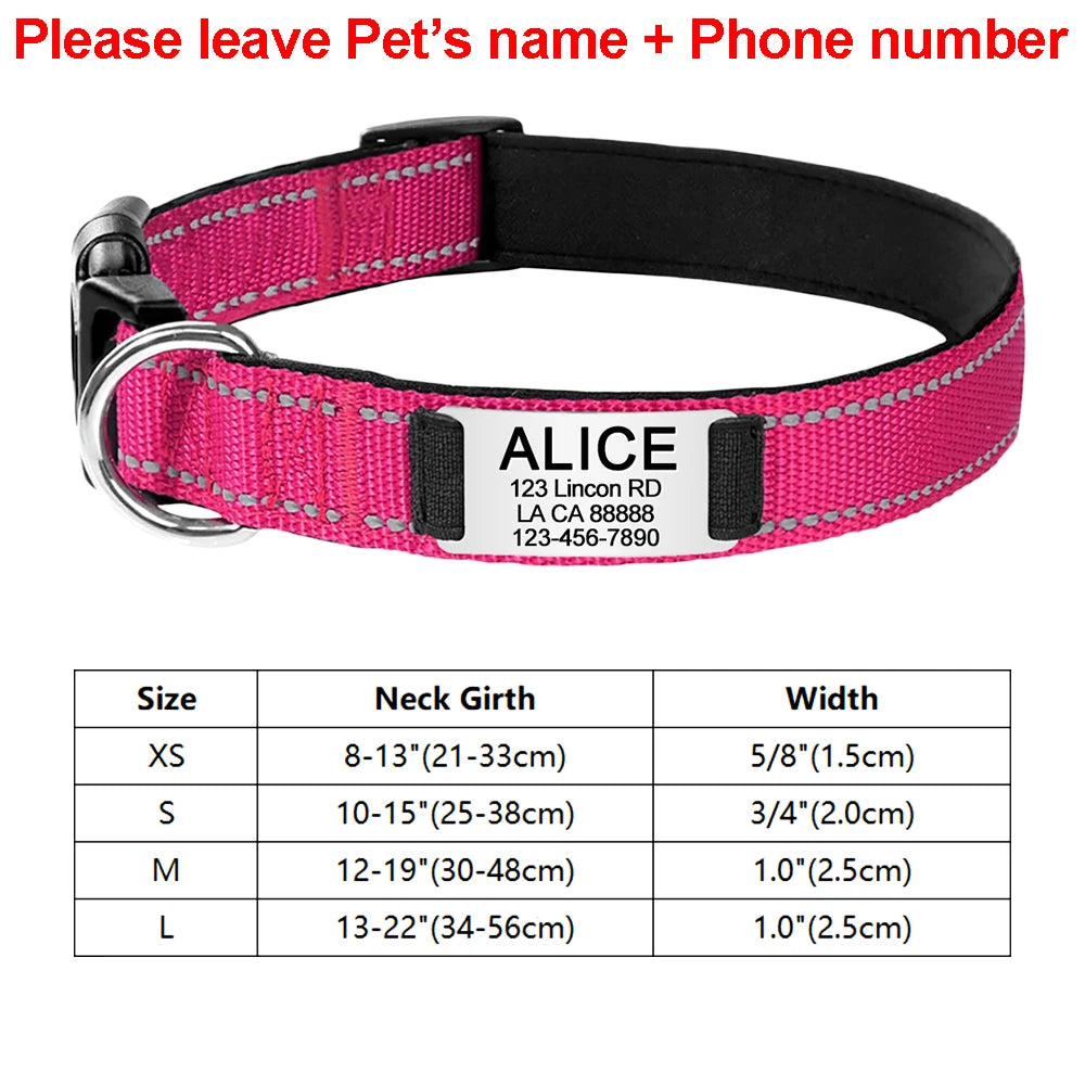 Personalized Adjustable Reflective Dog Collar with Engraved ID Tag - Luminous Nylon Design - ZOOMNSTORE