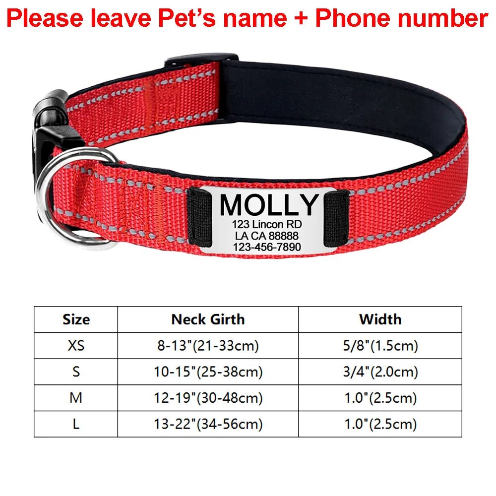 Personalized Adjustable Reflective Dog Collar with Engraved ID Tag - Luminous Nylon Design - ZOOMNSTORE
