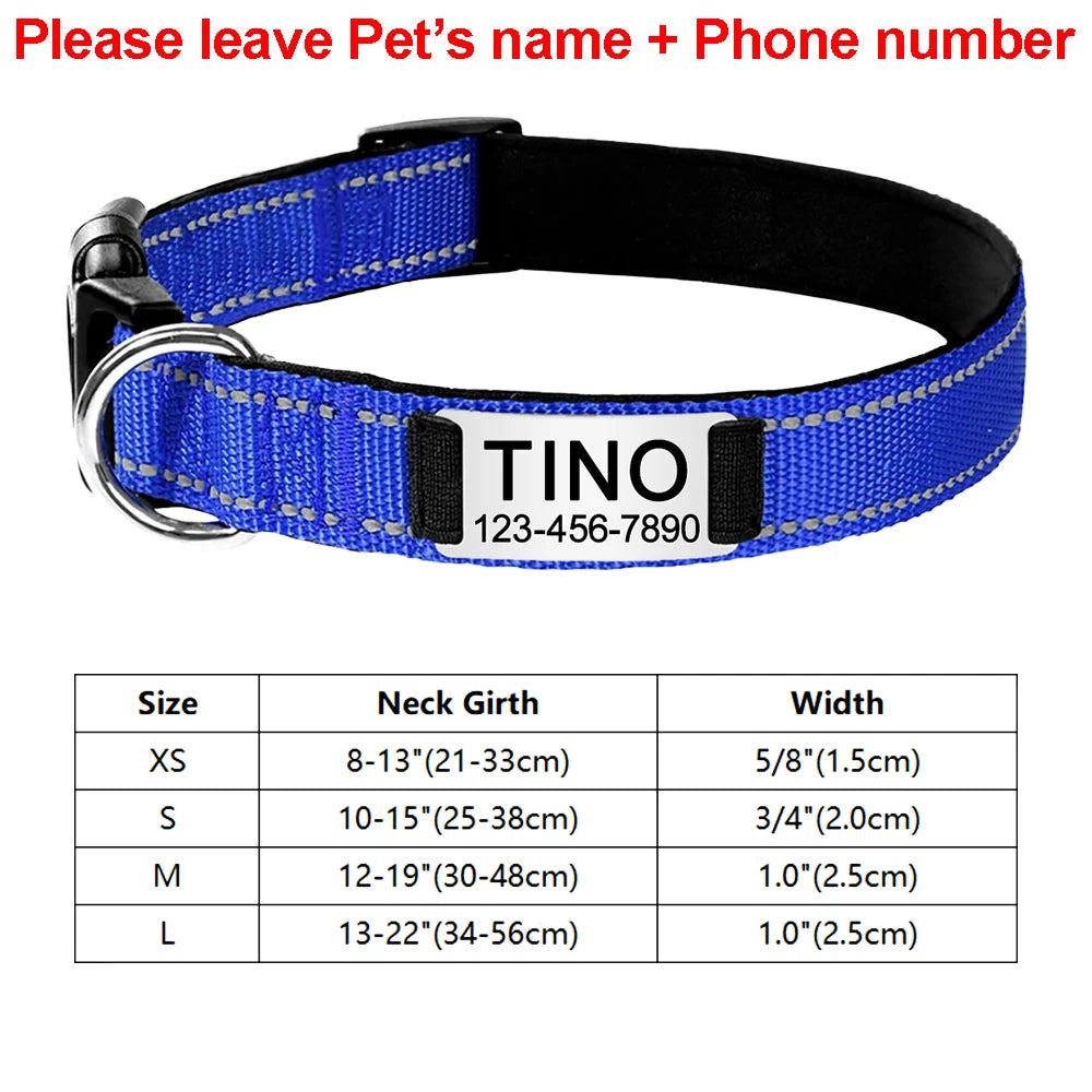 Personalized Adjustable Reflective Dog Collar with Engraved ID Tag - Luminous Nylon Design - ZOOMNSTORE