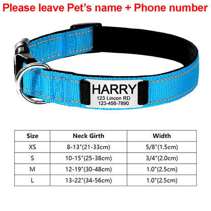 Personalized Adjustable Reflective Dog Collar with Engraved ID Tag - Luminous Nylon Design - ZOOMNSTORE