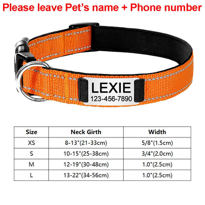 Personalized Adjustable Reflective Dog Collar with Engraved ID Tag - Luminous Nylon Design - ZOOMNSTORE