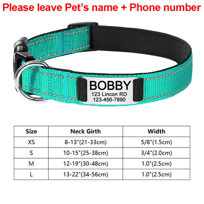 Personalized Adjustable Reflective Dog Collar with Engraved ID Tag - Luminous Nylon Design - ZOOMNSTORE