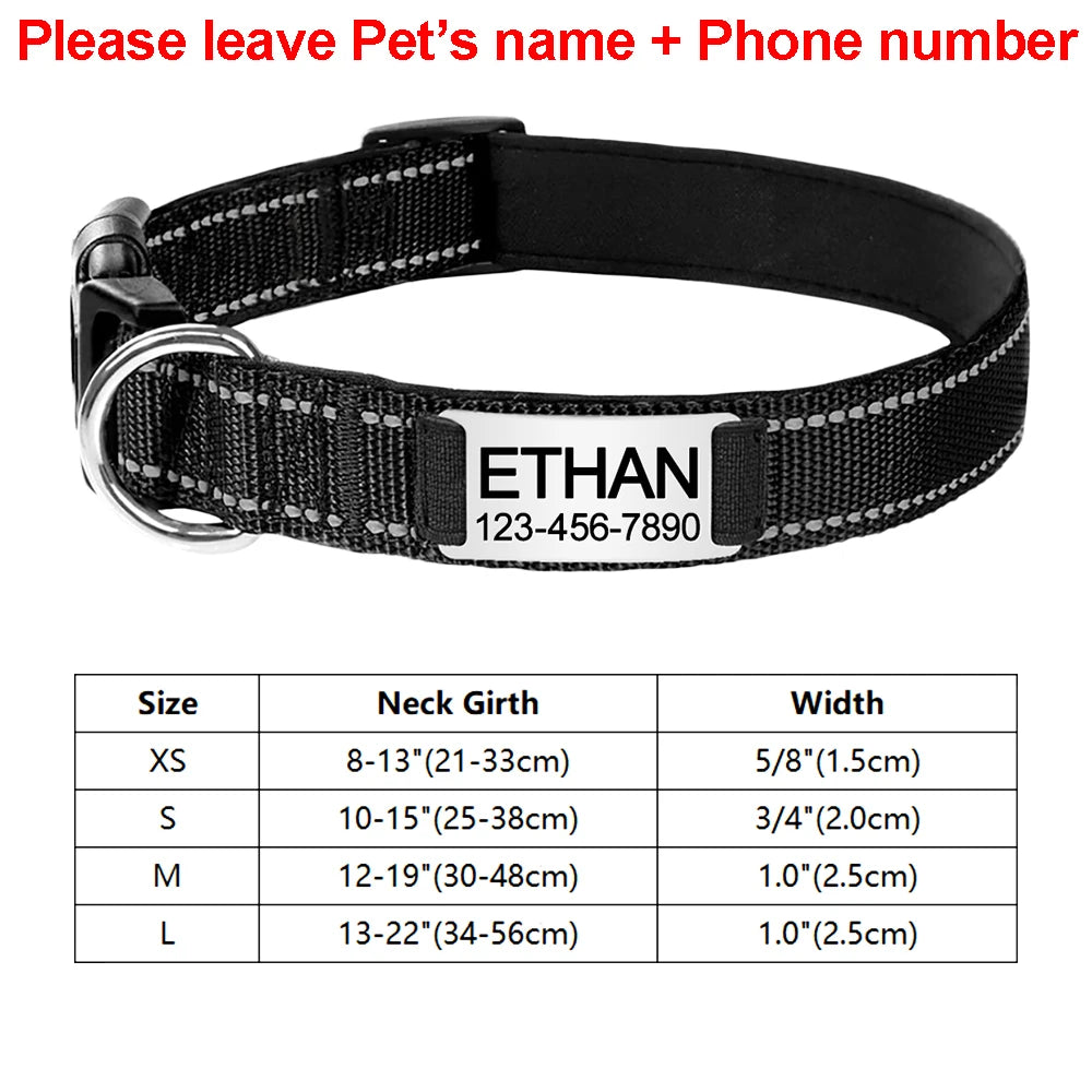 Personalized Adjustable Reflective Dog Collar with Engraved ID Tag - Luminous Nylon Design - ZOOMNSTORE